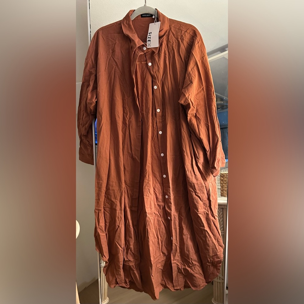 NEW Rust Red 100% Cotton Button Down Maxi Dress 2X - Picture 4 of 4